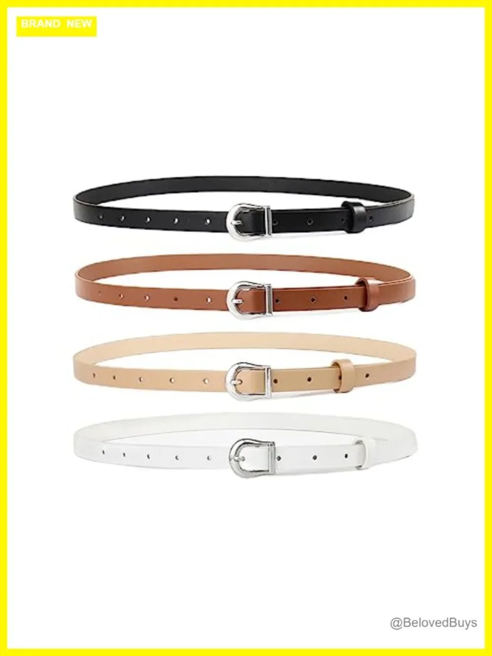 4 Pack Women Skinny Faux Leather Belts with Silver Buckle, Thin Waist Belt for
